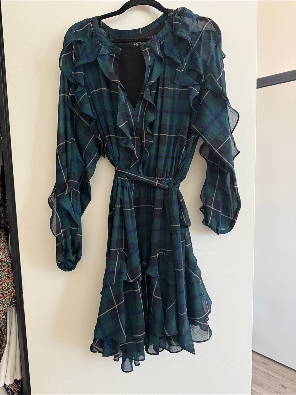 Ralph Lauren Green and Navy Plaid Ruffle Dress